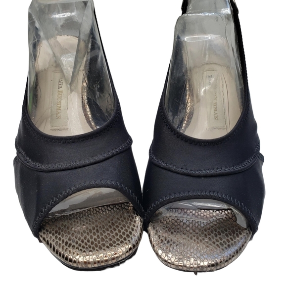 Dana Buchman | Black Fabric Retro Open Toe Block Heel Sling Back Heels Women's 6 - Picture 8 of 13